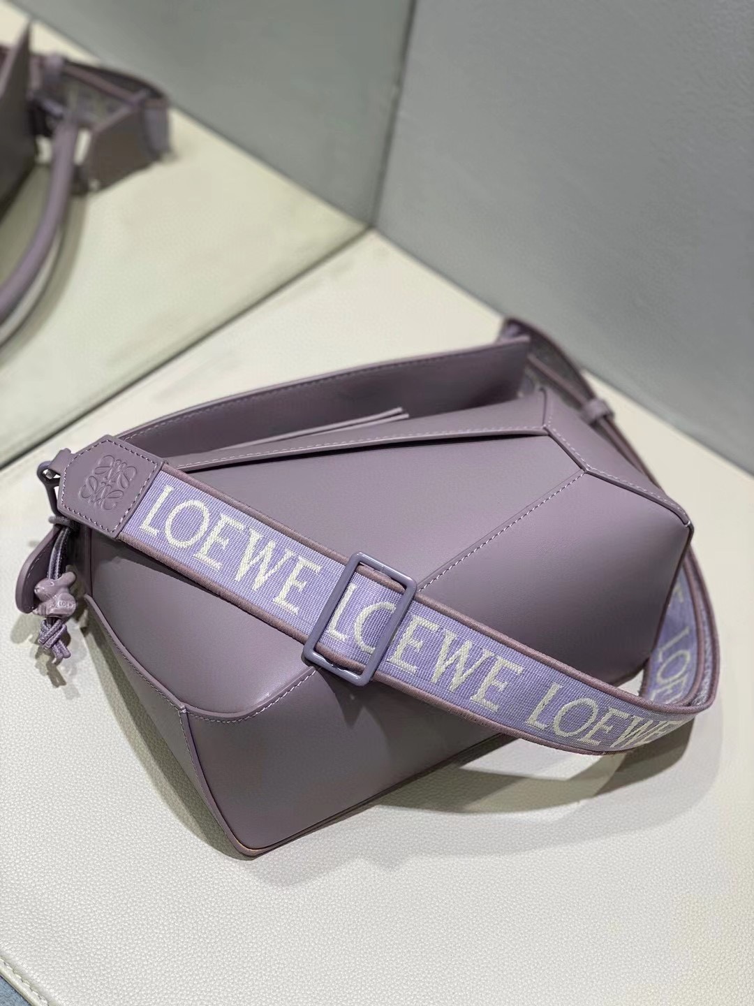 Loewe Small Puzzle Bag in Satin Calfskin Light Purple